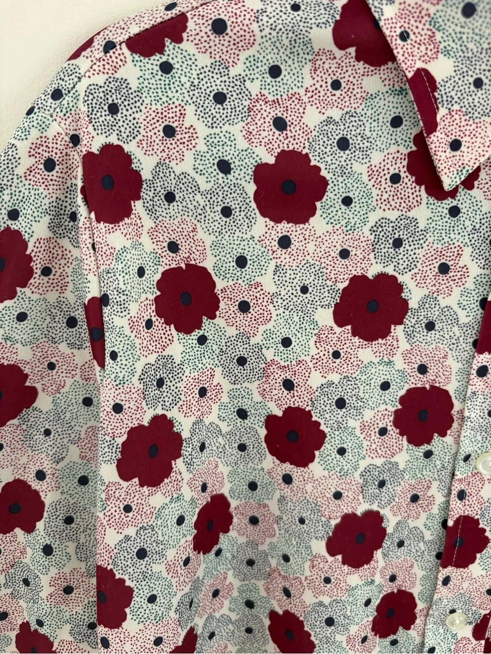 Vintage Polyester Floral Print Button Up Shirt 1970s - Picture 3 of 6
